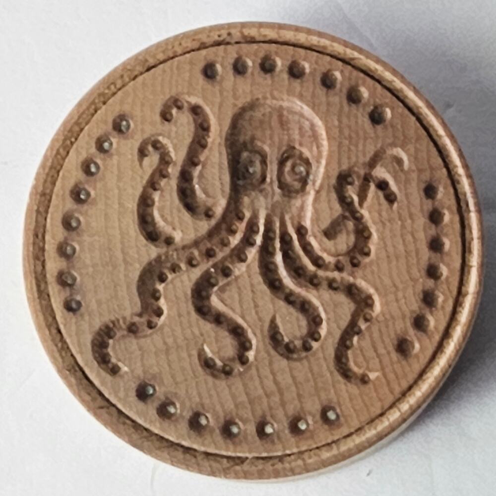 Hand-turned wood cookie stamps. Octopus & Honeycomb designs. Set of 2.